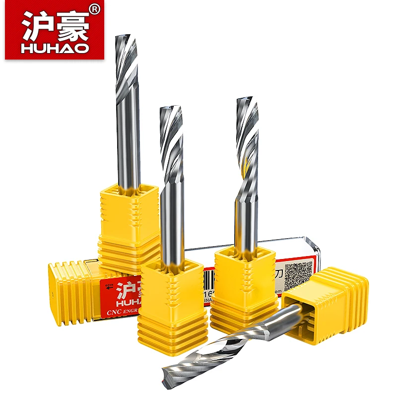 HuHao 1pc 5mm 8mm Carbide Single Flute Spiral Endmill Router Bit For Acrylic MDF Wood Milling Cutter CNC Engraving Machine Tools
