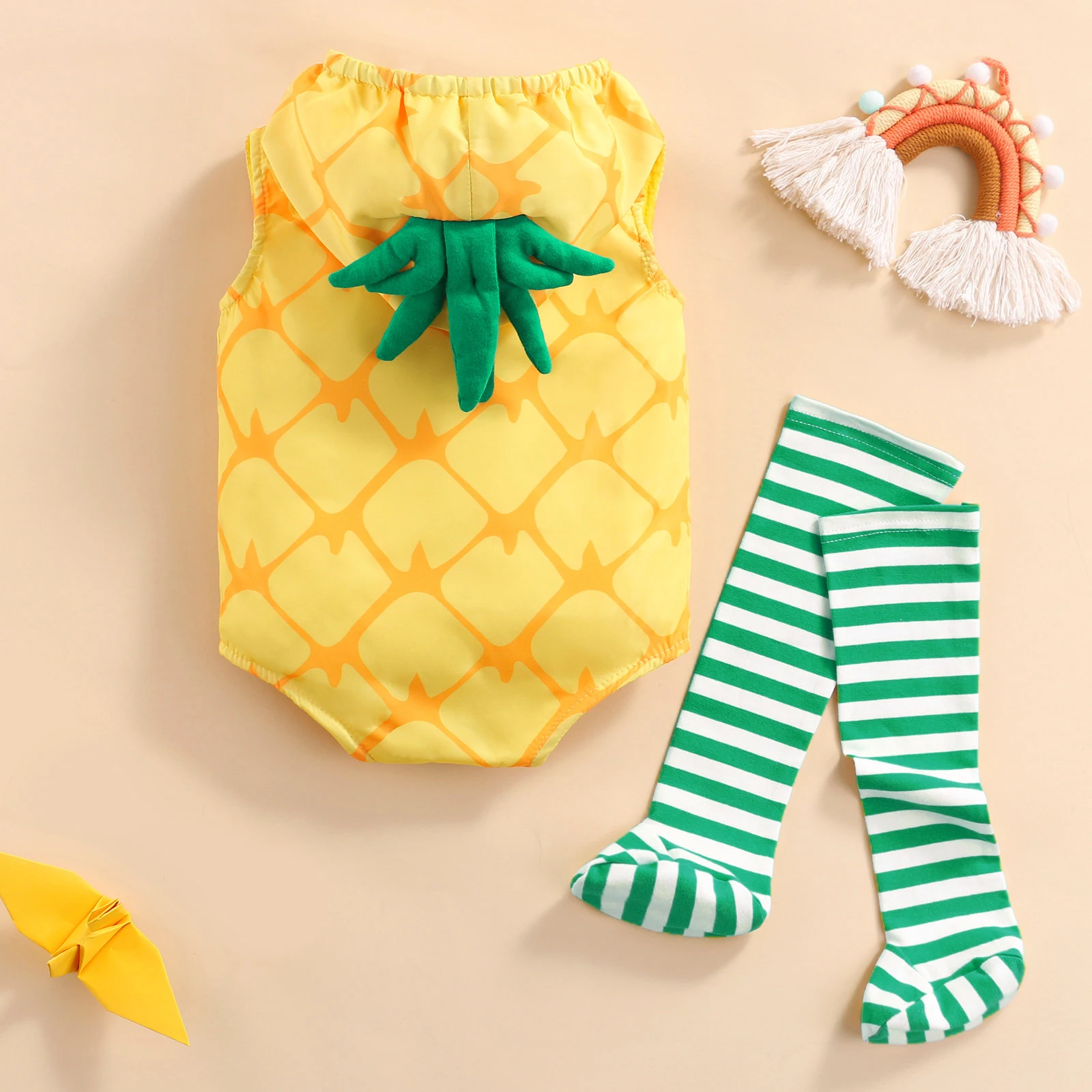 Unisex Toddler Baby Halloween Avocado Fruit Costume Photography Props Pineapple Romper Baby Boy Girl Striped Socks Clothes