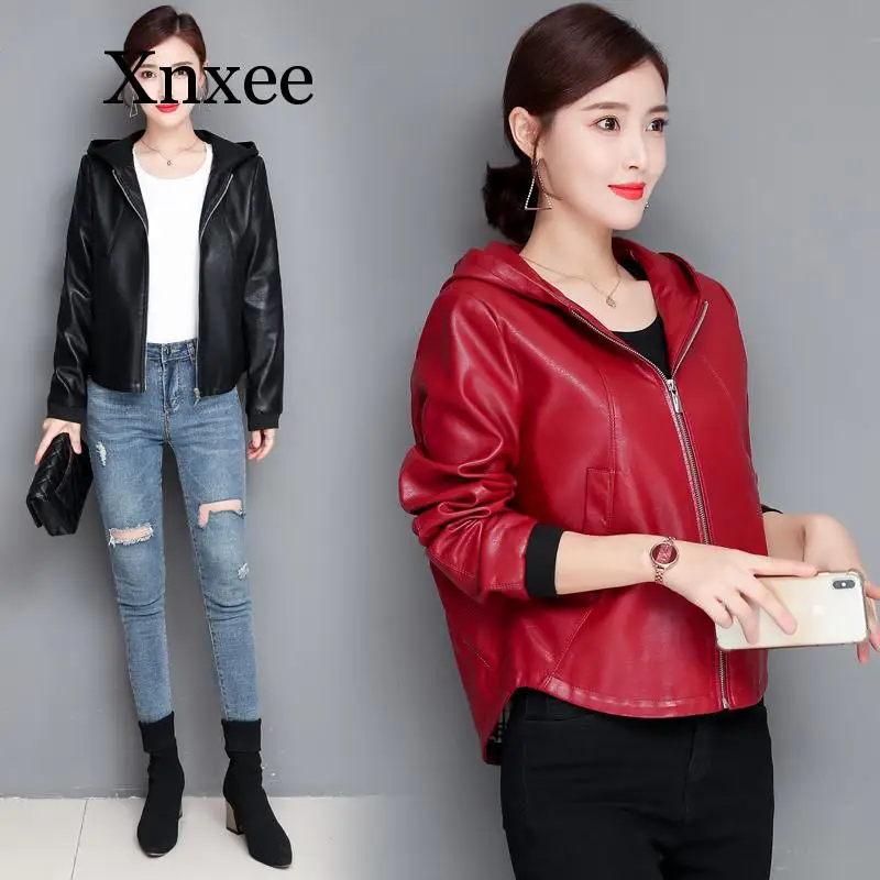 Large Size Women's Leather Jacket Red 2020 Spring Motorcycle Leather Jacket Women Leather Coat Female Jackets Outerwear