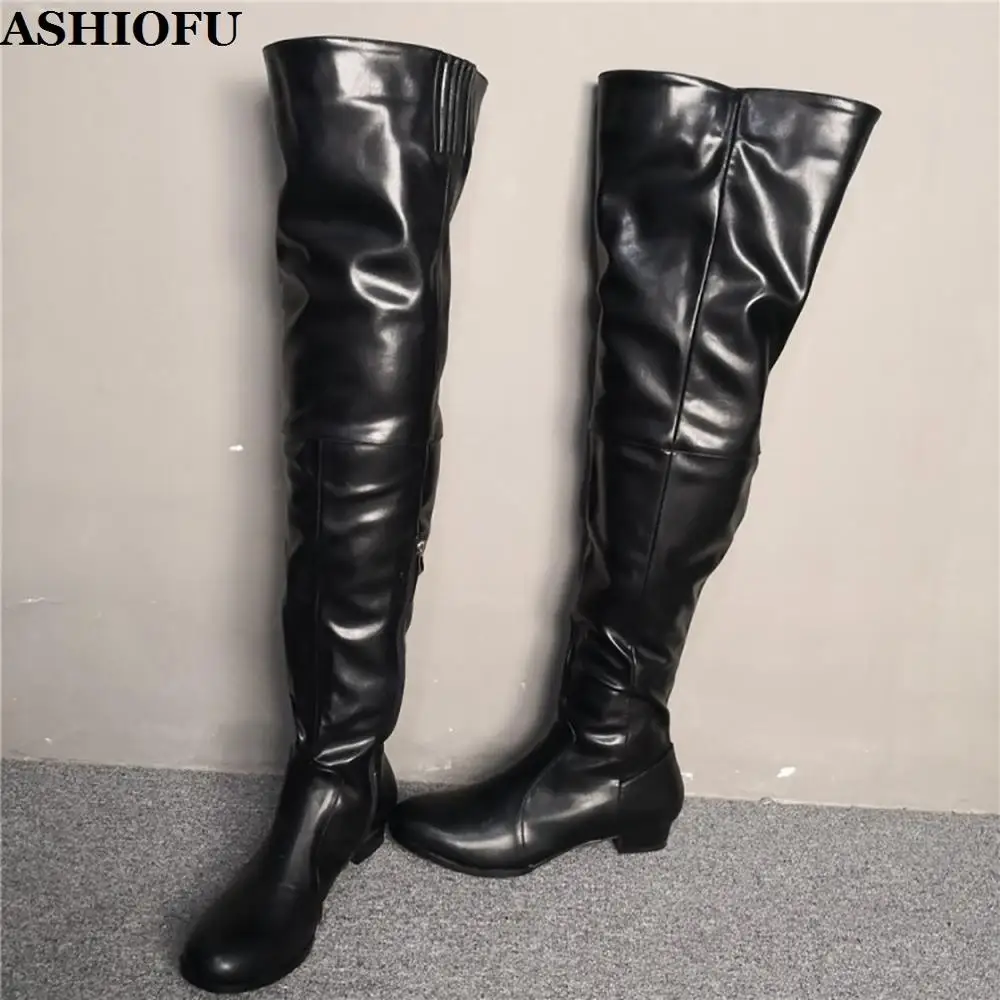 

ASHIOFU New Arrival Women Thigh High Boots Real Picture Sexy Night-club Over Knee Boots Winter Evening Fashion Long Boots Shoes