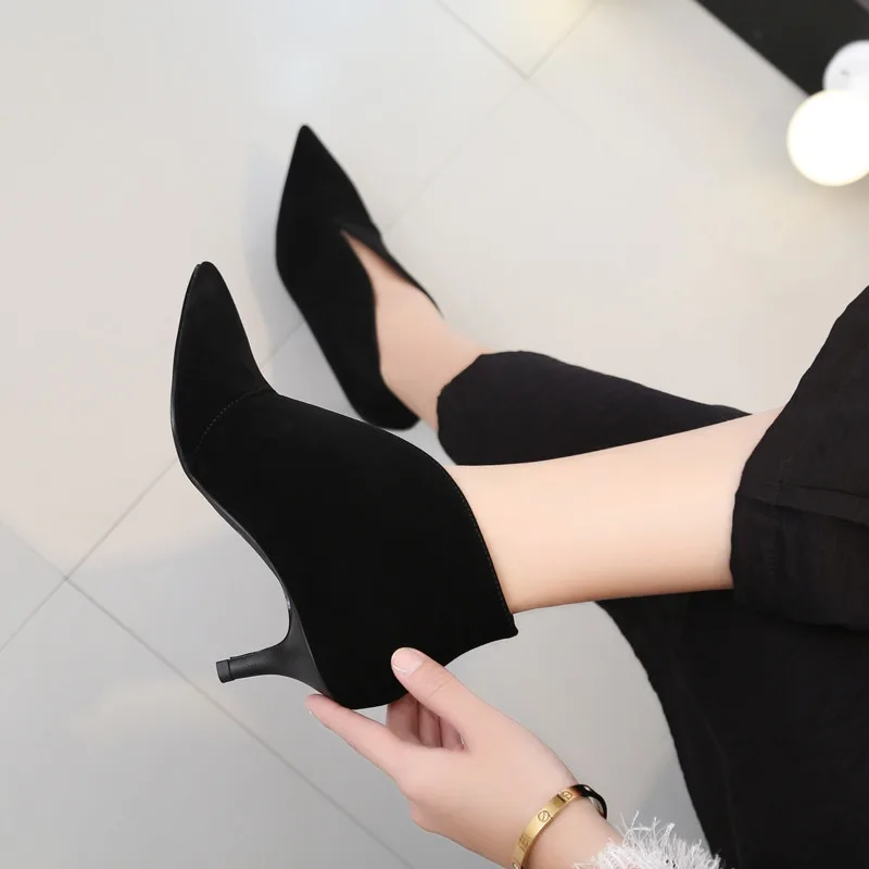 Sexy V-Mouth Pointe Toe Women Pumps Shoes Small Thin High Heels Ladeis Party Stilettos Single Shoes Large Size 33-40 Pumps Women