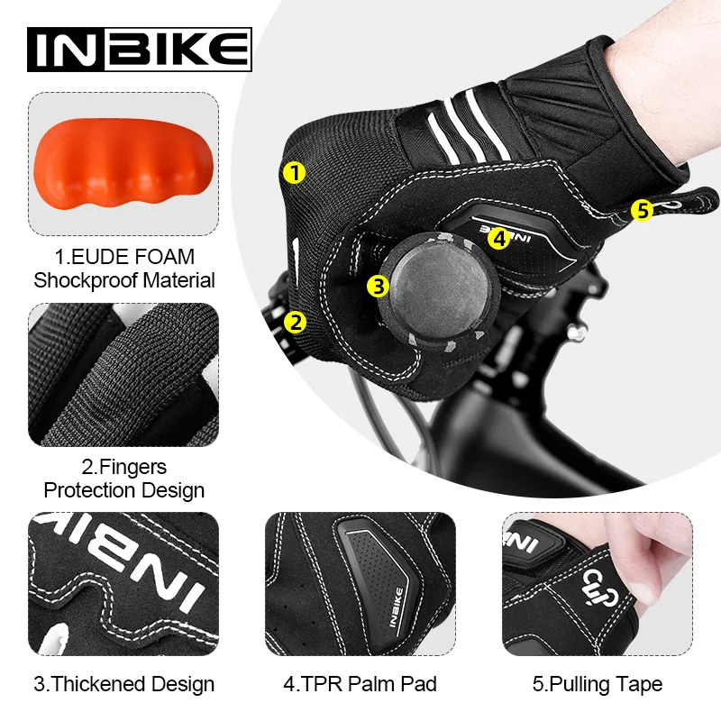 INBIKE Bicycle Gloves for Cycling Men\'s Touch Screen Shockproof  MTB Bike Gloves Thickened Palm Pad Full finger Bike Accessories