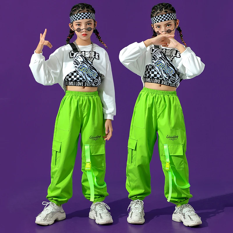 Costume de danse Jazz moderne pour enfants, haut court, pantalon hip hop, manches longues, tenue de rue, salle de bal, BL7593