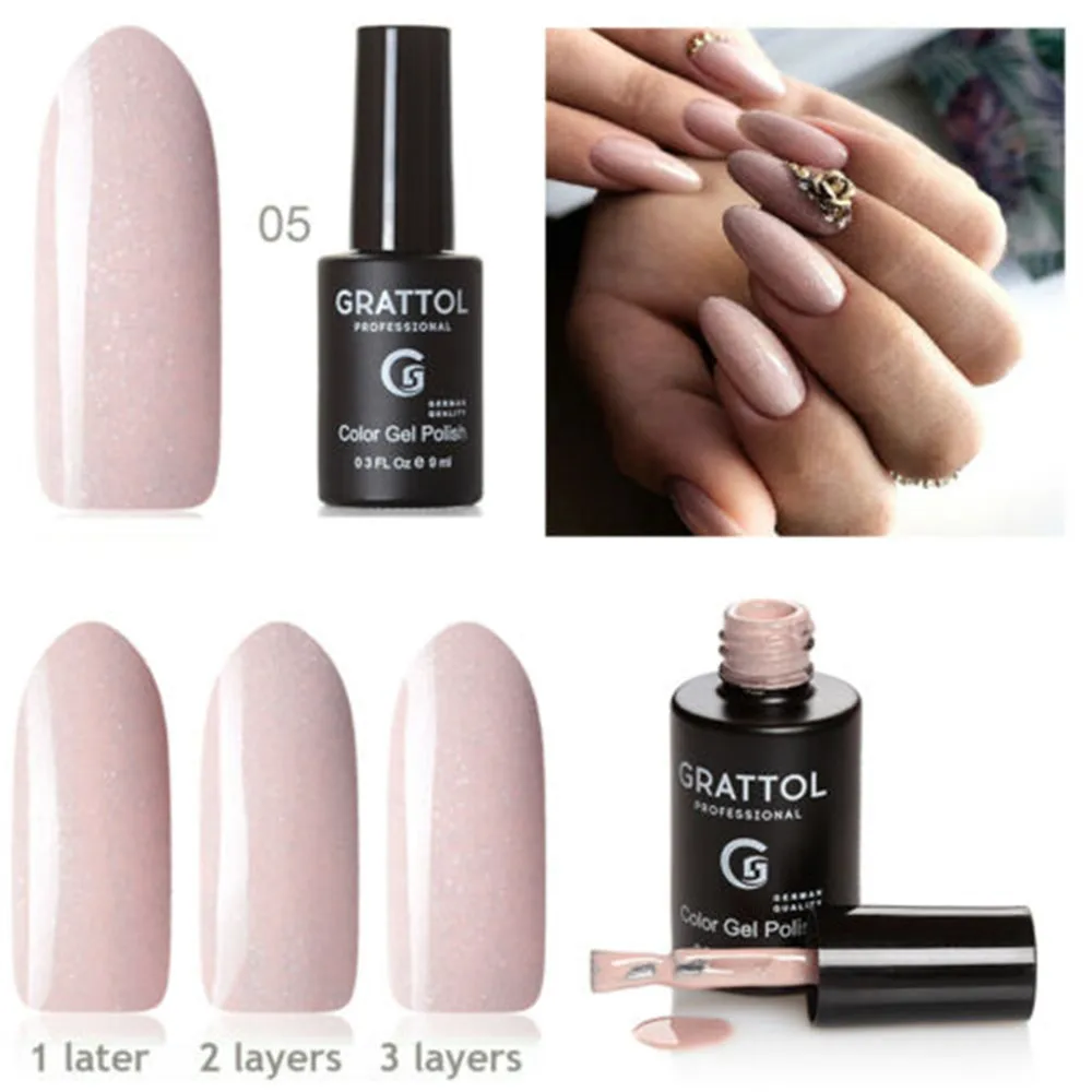 

GRATTOL Professional Nude UV Gel Nail Polish Glitter ONYX 05 Soak Off UV Gel Varnish Matt Base Top Coat Semi Permanant Gellak