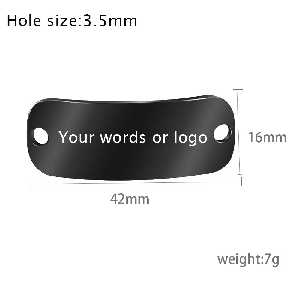 

MYLONINGCHARM 10pcs Engravable Bracelet Connector -custom your logo -16x42mm Stainless steel Rectangle Connectors Black color