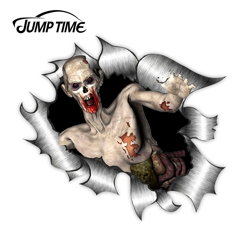 Jump Time Ripped Torn Metal Design With Zombie Breaking Through Motif External Vinyl Car Sticker  for Windows Bumper