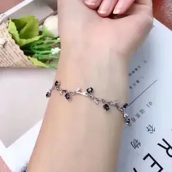 natural blue sapphire stone Bracelet Natural gemstone bracelet 925 sterling silver Classic elegant round for women party fine