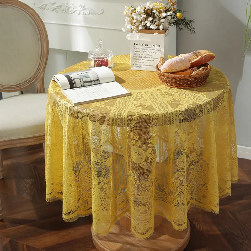 

Yellow Lace Tablecloth for Table Elegant Hollow Round Tablecloths Suitable for Weddings Birthday Christmas Coffee Dining Table