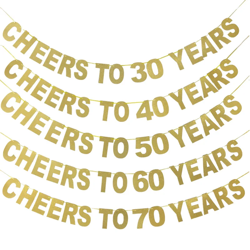 30th Birthday Gold Banner 40 birthday Cheers To 10 20 30 40 50 60 70 80 Years Letter Flag Anniversary Birthday Party Decoration