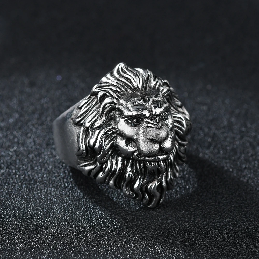 Fashion Vintage Punk Rock Domineering Lion Head Rings for Men Hip Hop Finger Ring Luxury Knight Jewelry