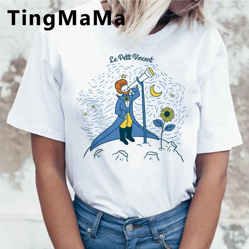 Aesthetic Van Gogh T Shirt Women Kawaii Cartoon Cute Grunge T-shirt Vintage Starry Night Graphic Tees Ulzzang Streetwear Female