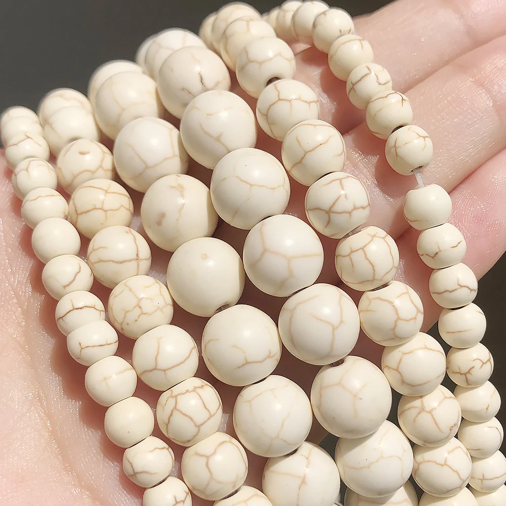 wholesale 15inch strand White Turquoises Howlite Round Beads For Jewelry Making DIY Bracelet Necklace 4/6/8/10/12mm Pick Size
