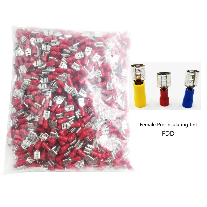 

1000PCS terminals and electrical connector FDD Crimp terminal female pre-lnsulating joint 1.25-250/2-250 2.8 6.3 spring terminal