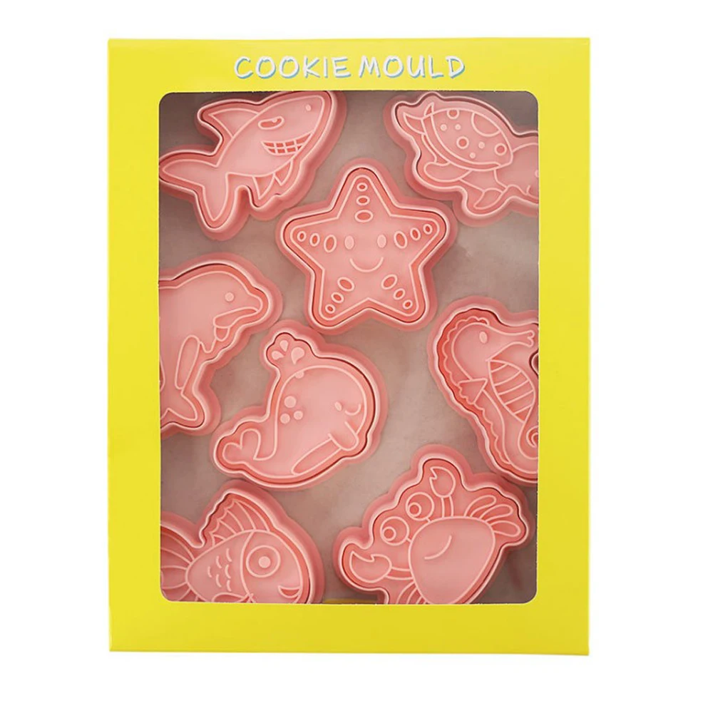 8Pcs/Set Marine Life Cookie Mold Crab Starfish Dolphin Pattern Mold 3D Cookie Cutter Sugarcraft Fondant Home DIY Baking Tools