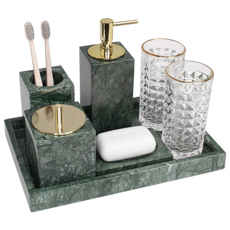 Marbles Bathroom Accessories Set Bath Toiletries Soap Dispenser/Dish Toothbrush Holder/Rack Gargle Cup Tissue Box Wedding Gifts