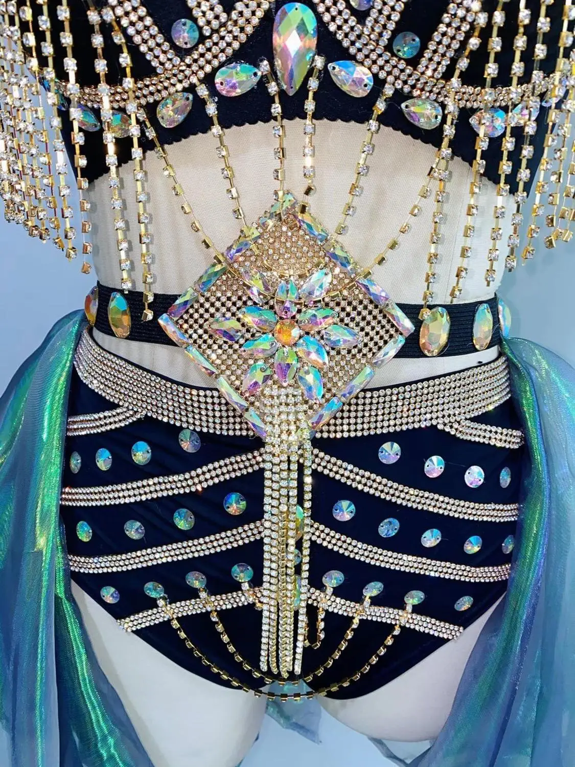 바 나이트클럽 섹시 무대 공연 의상 여성 DJ 가수 고고 댄스팀 페스티벌 파티 레이브 의상 라인스톤 비키니 세트