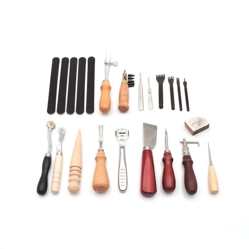 DIY Handmade Leather Tool Set 18pcs Multifunction Kit for Punching, Digging and Trimming