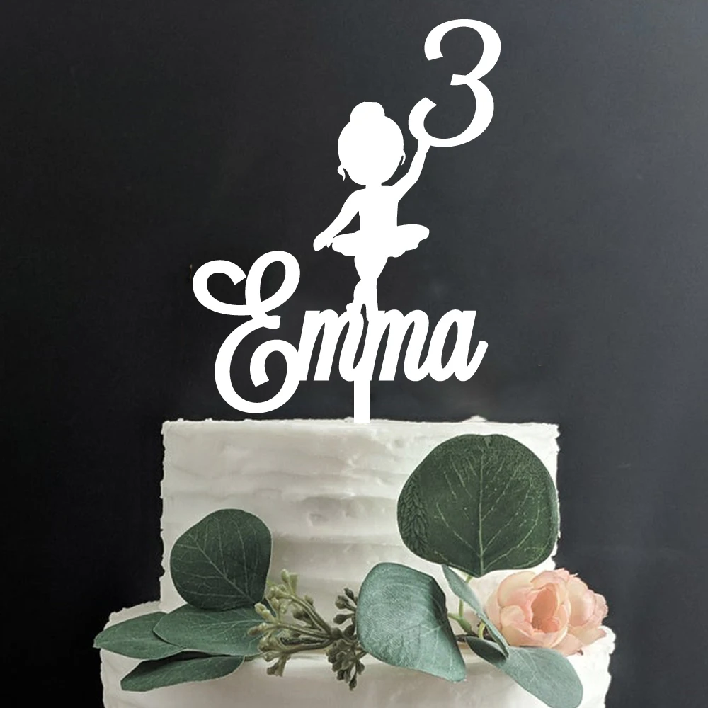 Acrylic Glitter custom name Ballerina 3rd Cake Topper,Personalized Centerpieces age 1st to 10th  Ballerina Party Birthday Decor