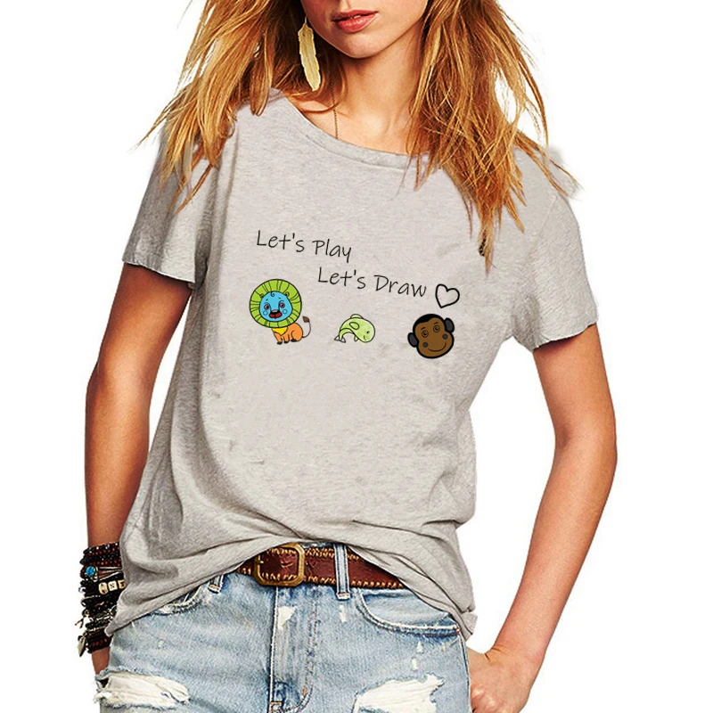 

Let's play Let's Draw Cartoon Women T shirts Loose Causal Print Girl Sweet T-shirt Summer Short Sleeve O-Neck kawaii TShirt Tops