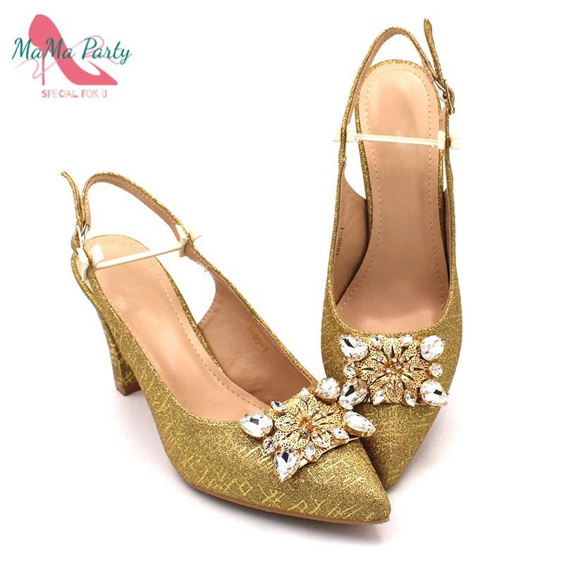 2020 Italian Design Italian Women Shoes and Bag to Match in Gold Color High Quality Lady Shoes Matching Hand Bag for Wedding