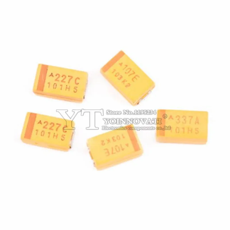 100PCS 6V 10V 16V 25V 35V 50V 10UF 22UF 33UF 47UF 100UF 220UF 330UF 470UF D Type SMD Tantalum Capacitor