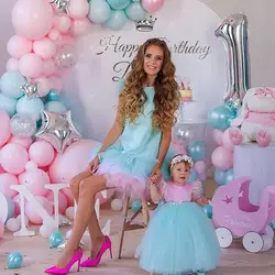 Mother & Daughter Tulle Puffy Dress Ruffled Tiered Dresses Knee Length Feather Fromal Party Gown Bow Custom made Colorful