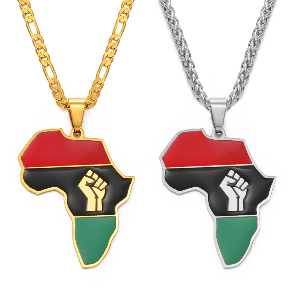 Anniyo 4CM African Americans Map Fist Pendant Necklaces Africa Maps Black Lives Matter Jewelry #166321