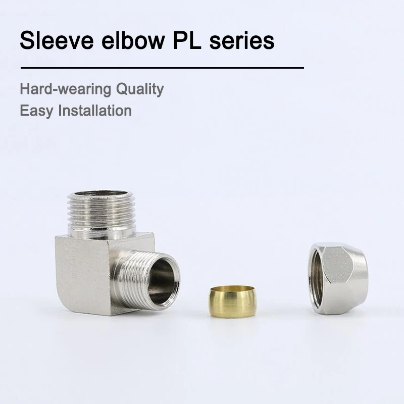 1 PC Pneumatic Ferrule elbow right angle copper pipe joint tubing fitting connector external thread 90 degrees PL4/6/8/10/12