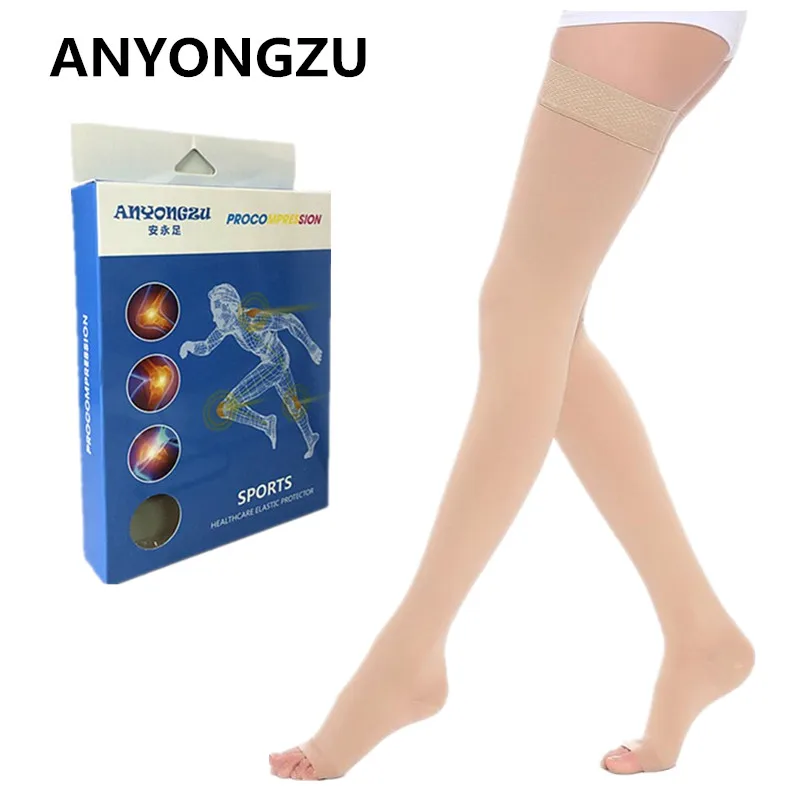 Women Men High Elastic Open-toed Thin Leg Professional Medical Nurse Prevent Varicose Veins Silicone Antiskid Stockings Gift Box