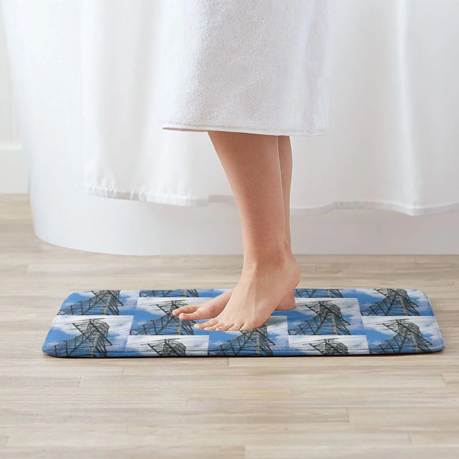 Blue Skies And Electrical Power Soft Cushion Home Carpet Door Mat Car Rug Electricity Energy Pylon Tower Sky Cable Electrical