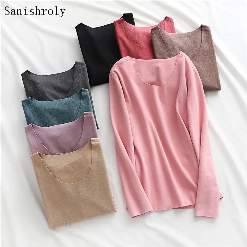 

Sanishroly Autumn Winter Women Warm No trace T-Shirt Thick Velvet T Shirt Tees Female Long Sleeve Shirt Tops Plus Size 2XL SE943