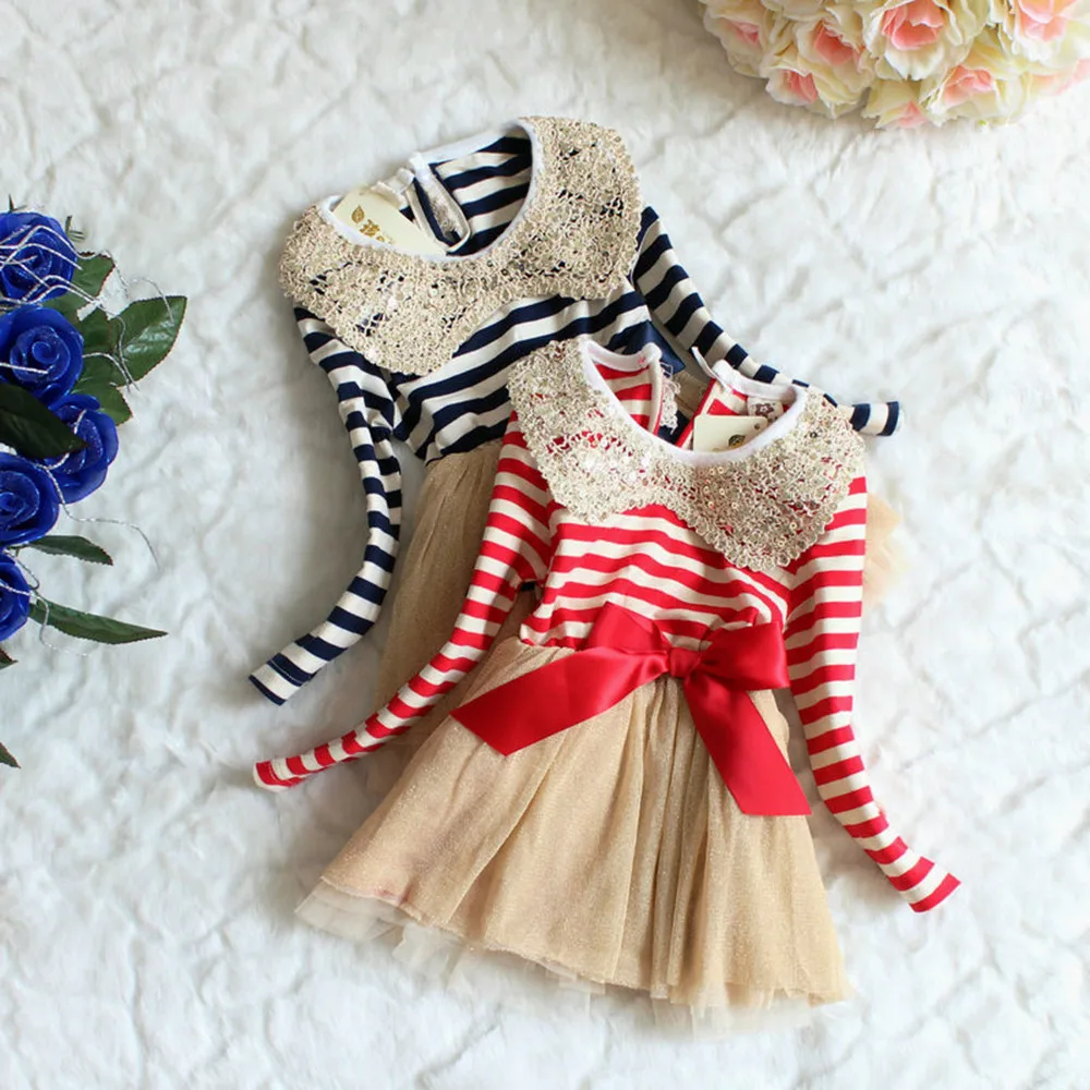 

Popular Girl Toddler Sequins collar striped veil Party Tutu dress YF047