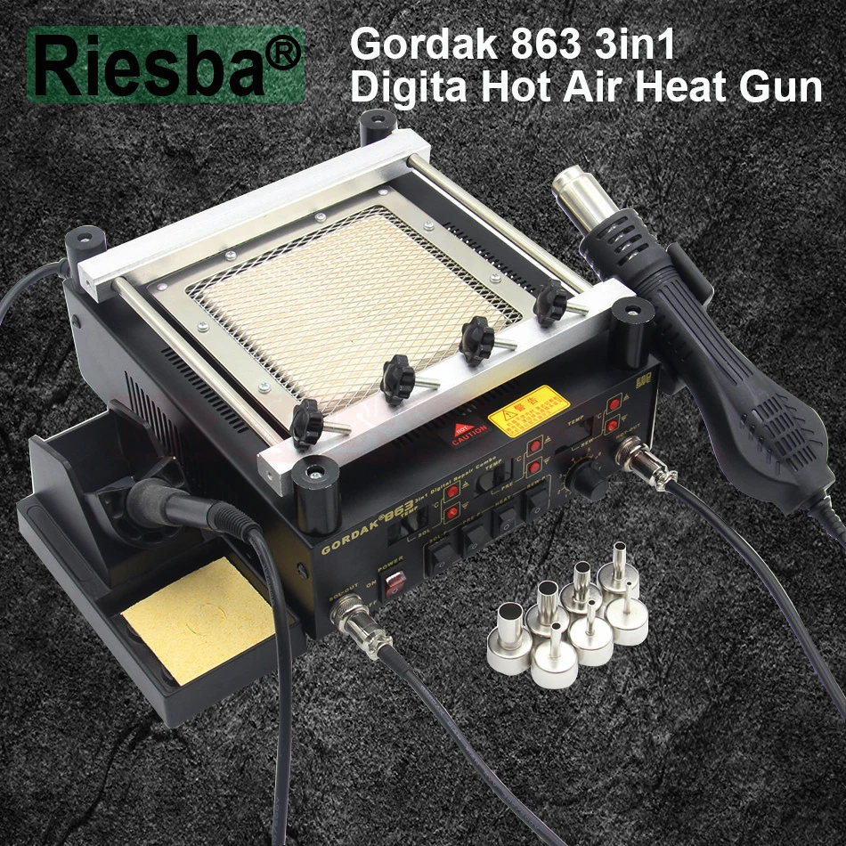 Gordak 863 3in1 Digita Hot Air Heat Gun BGA Rework Solder Station Electric Soldering iron IR Infrared Preheating Station