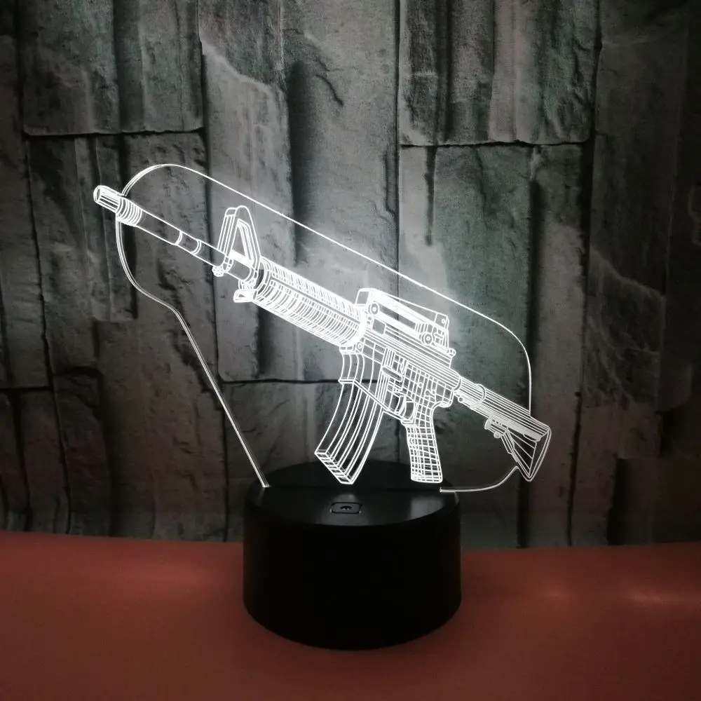 3D LED Night Light Gun with 7 Colors Light for Home Decoration Lamp Amazing Visualization Optical Illusion Awesome