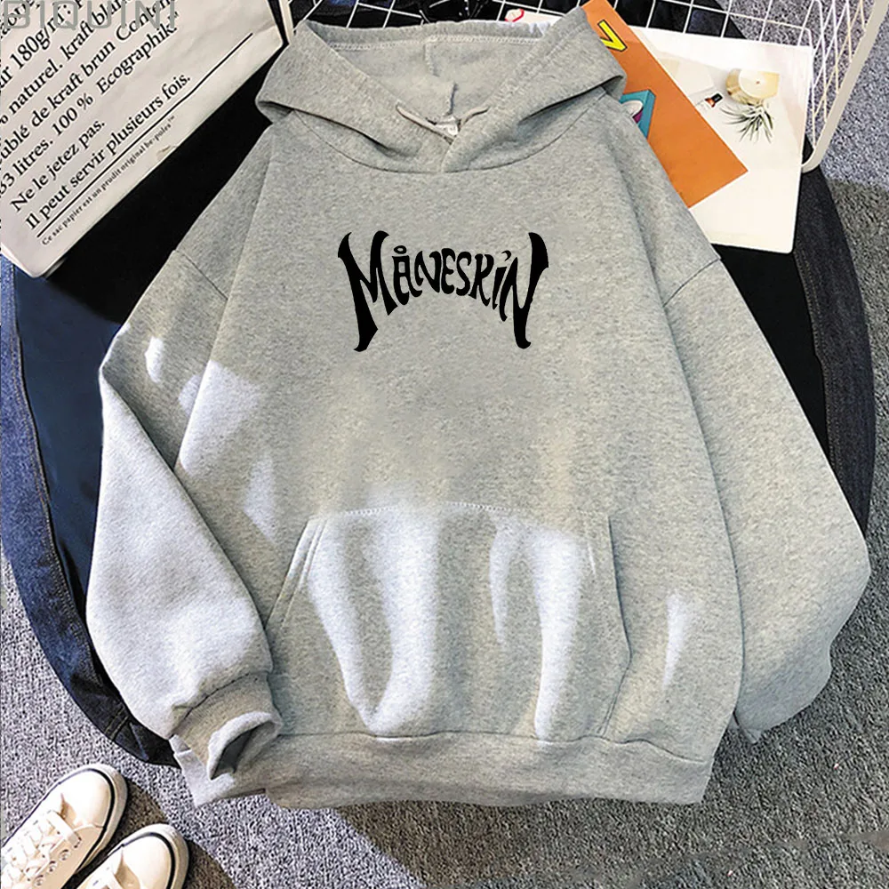 Maneskin Hoodie 2021 Thời Trang Thu Nữ Nữ Hip Hop Khoác Hoodie Nam Hàng Ngày Bông Tai Kẹp Rời Nỉ Có Mũ Áo Thun DạO Phố