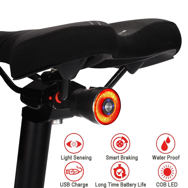 

Q5 Bicycle Taillight Aluminum Intelligent Taillight Smart Braking Taillight Cycling Safty Flashlight USB Charge Waterproof