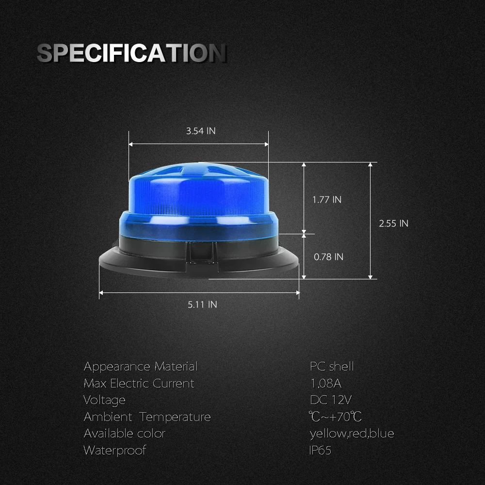 Bogrand LED Rotação Strobe, Luz de advertência piscando, Blue Rotating Beacon, Truck Emergência, Traffic Safety Signal Lamp, Magnético