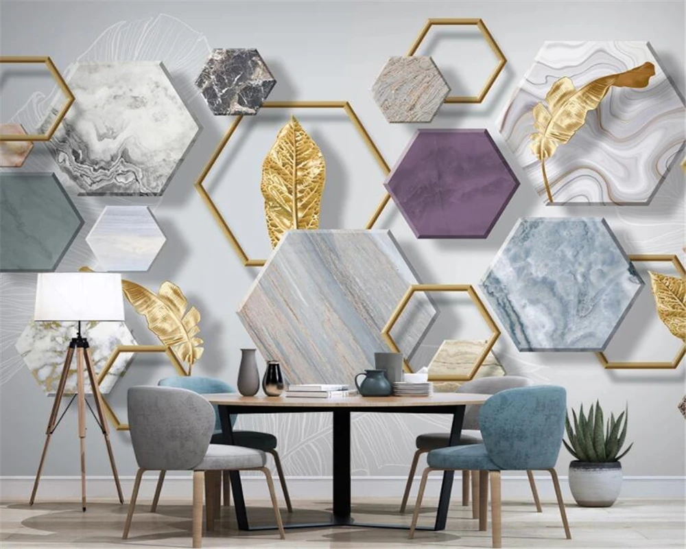 

Beibehang Custom wallpaper stone pattern three-dimensional geometric golden leaves TV background wall painting 3d wallpaper