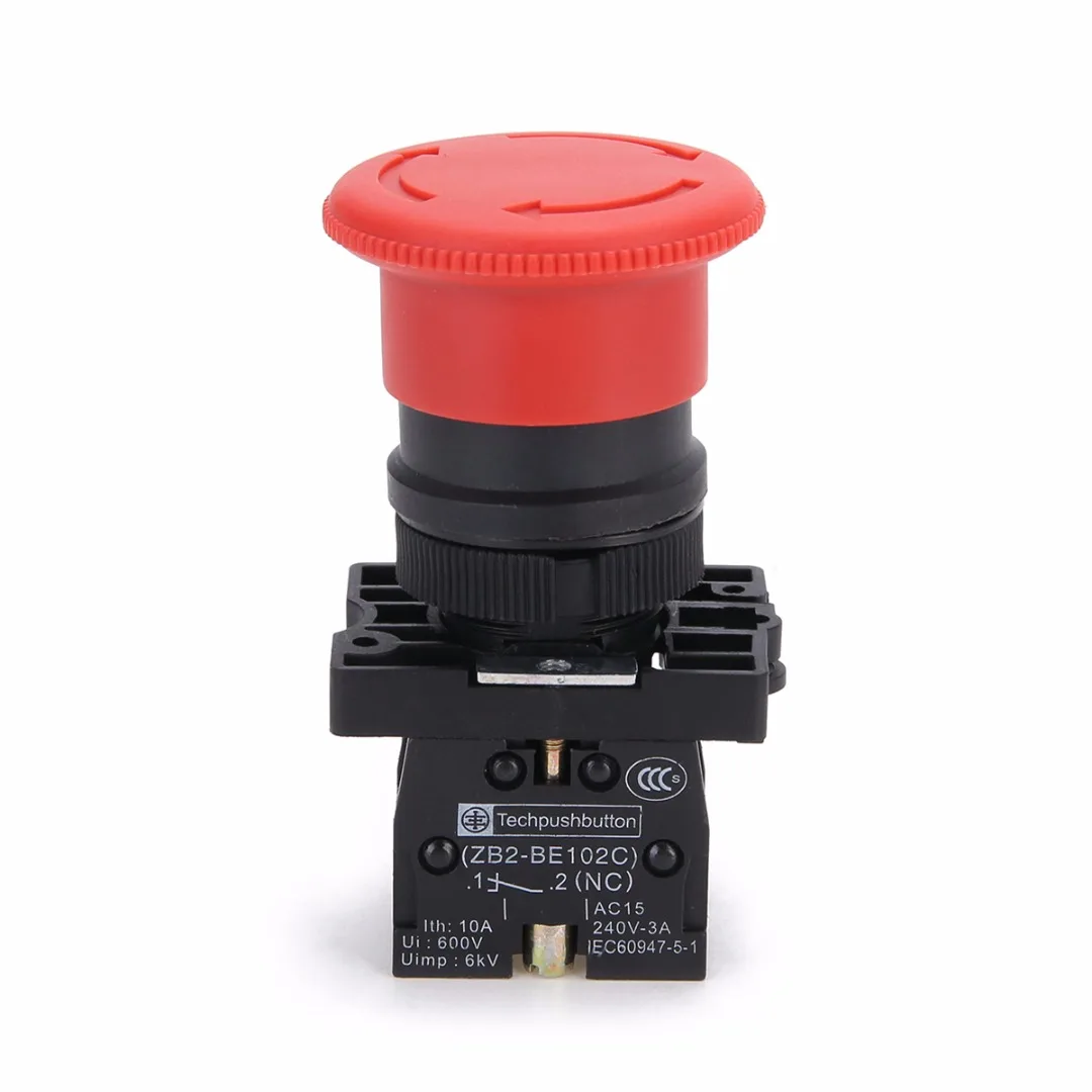 22mm Emergency Stop Mushroom Push Button Switch ZB2-BE102C Red NC XB2-ES542 Control Electrical Starter Switch 600V/10A