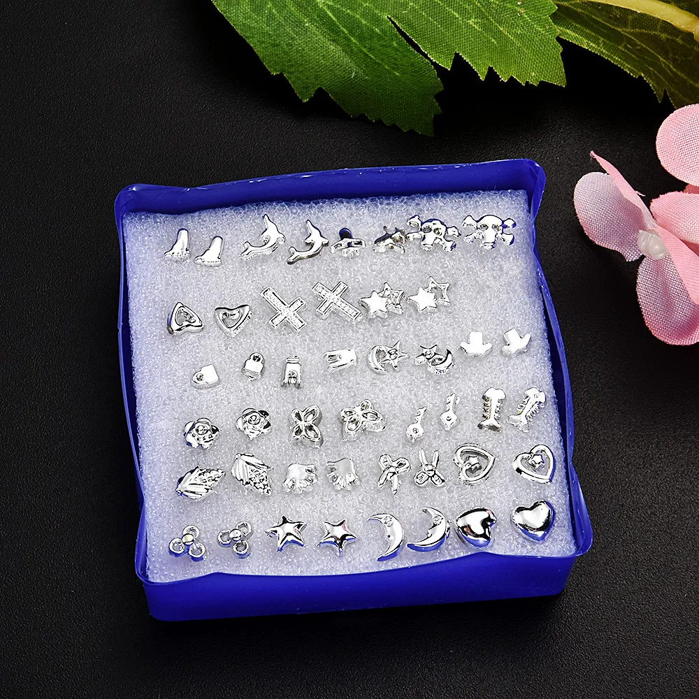 2022 New Fashion 24 Pair/ Set Wholesale Unisex Mix Styles Stud Earrings Women Men Plastic Plated Stud Earrings Jewelry