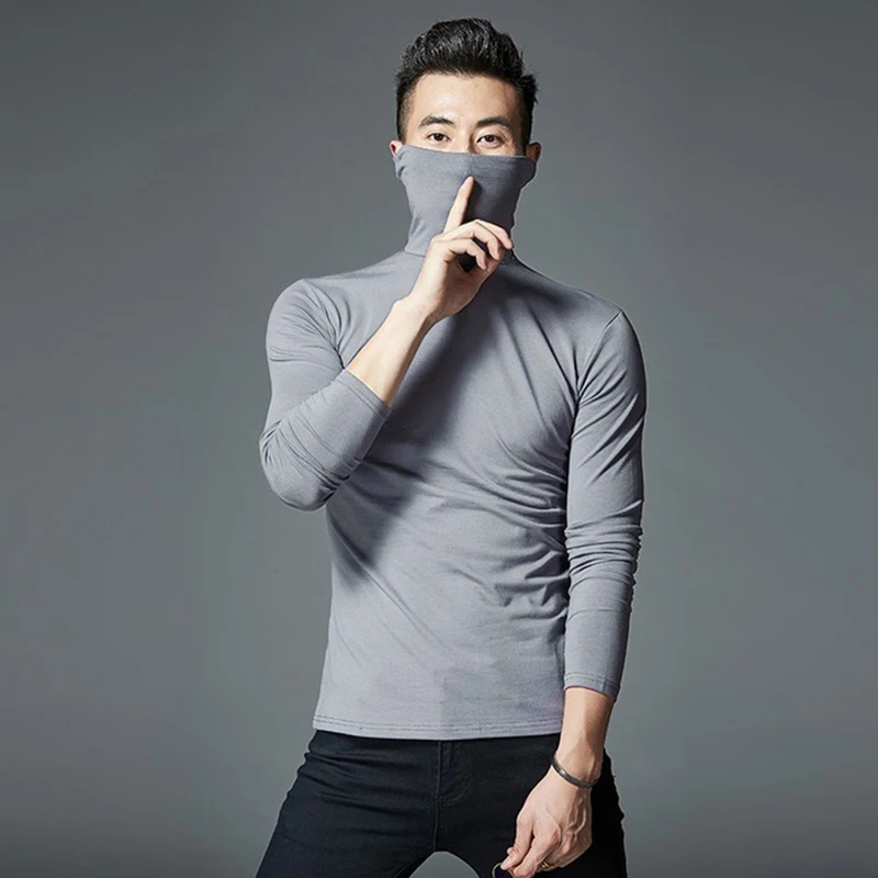 Thermal Underwear Tops Men\'s Casual Slim Turtleneck Bottom Shirt Long Sleeve Basic Tops Autumn Pullover Mock Neck Undershirt A50