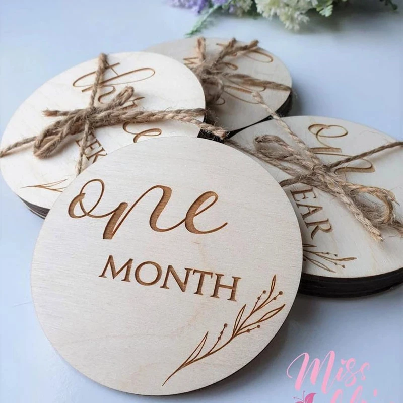 13pcs Baby Milestone Cards New Baby Gift Wooden Baby Discs Botanical Birth Announcement Baby Milestone Photo Nursery