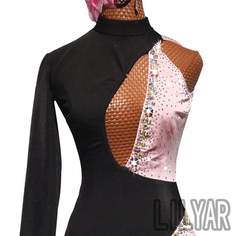 Latin Dance Competition Dress Costumes Performing Dress Practice Skirt Customize Adult Kids Lady Black Or Pink