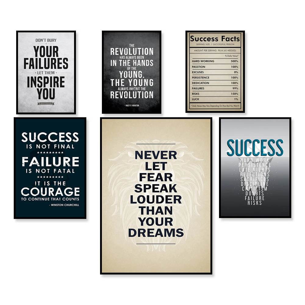 Youth revolution inspirational poster, success facts, never let fear louder than dreams, don’t bury failure, inspirational quote