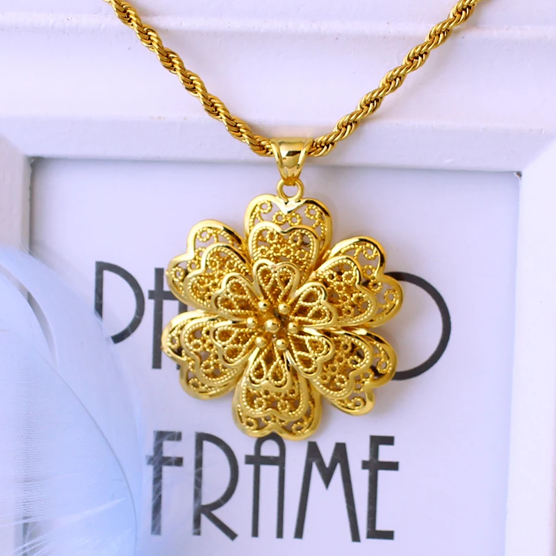 The New Beautiful Flower Pendant Necklace With Gold color Ethiopian Women Jewelry