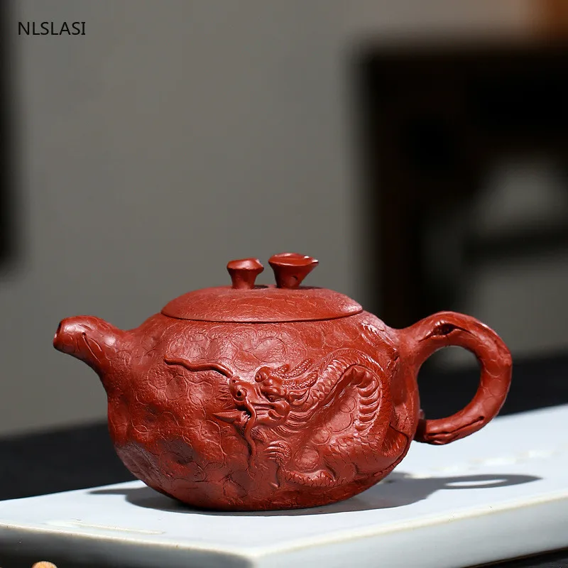 

Yixing tea pot Purple Clay Dragon pattern Teapots beauty kettle Raw ore Dahongpao Handmade Boutique Tea set authentic 240ml