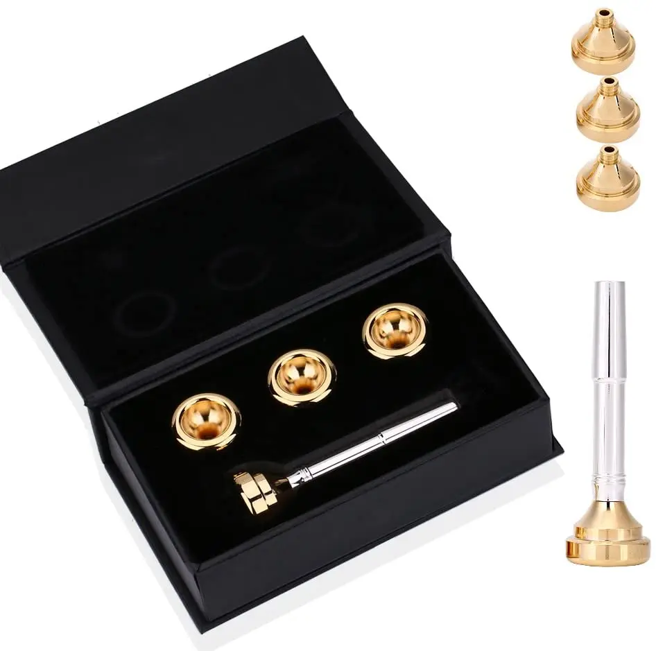 Trumpet Mouthpiece Set with golden Silver Plated Convertible 1 1/2C 3C 5C 7C Cups for Brass Guitar