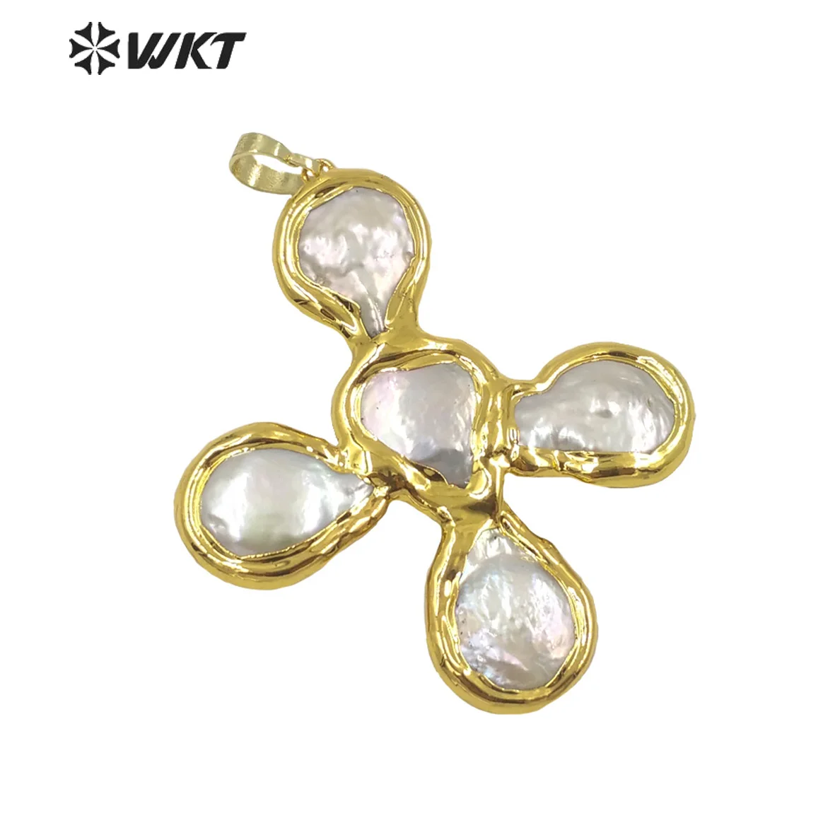 WT-JP273 Wholesale Fashion Gold Natural Freshwater Pearl Cross Pendant Irregular Coin Necklace For Friends  Dressing ACC