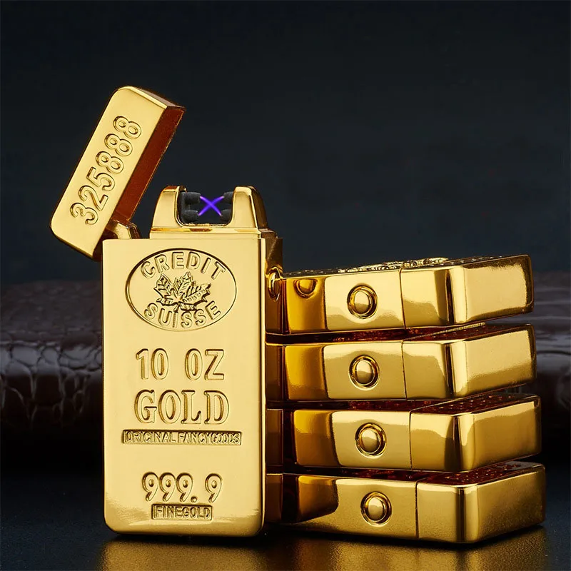 

New Hot Double Arc Plasma Lighter Gold Brick Dragon Electronic Dual Arc Lighters Laser Carving USB Rechargeable Cigarett Lighter