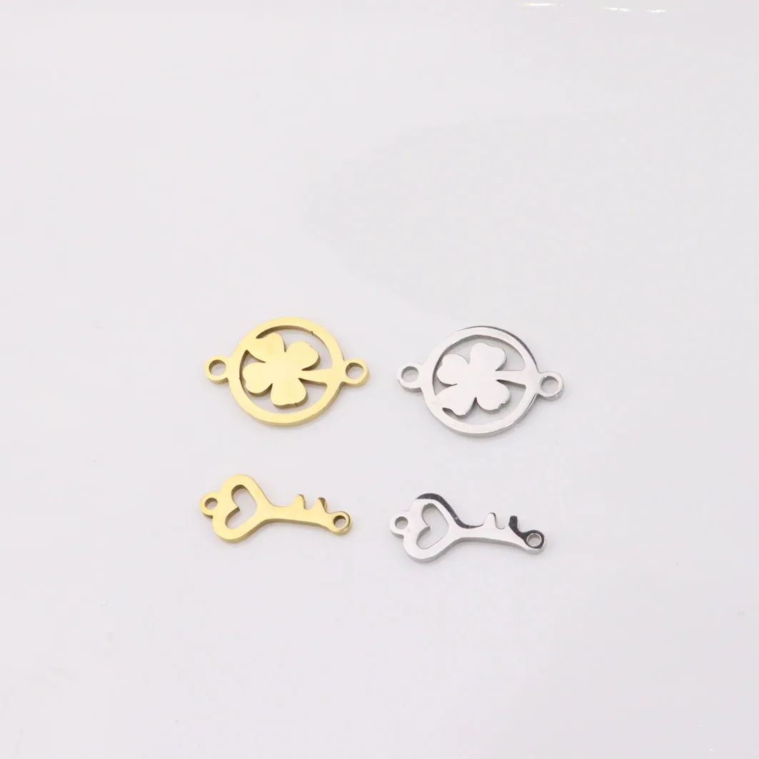 10pcs 10mm Stainless Steel Key  Mirror Polished Connector  Acc Charm Pendant DIY Necklace Earrings Bracelets Unfading Colorless